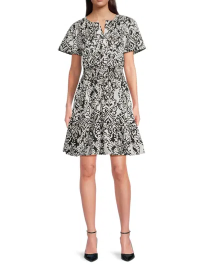 Renee C Women's Floral Smocked Waist Mini Dress In Black White