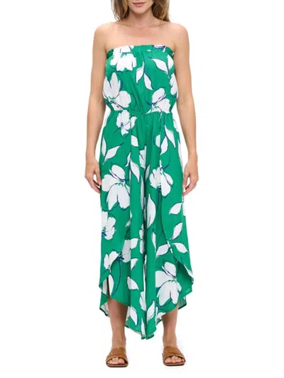 Renee C Women's Floral Strapless Jumpsuit In Green White