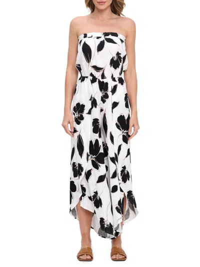 Renee C Women's Floral Strapless Jumpsuit In White Black