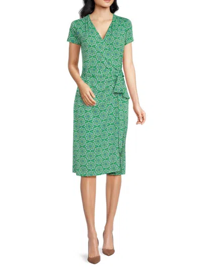 Renee C Women's Floral Surplice Knee Length Dress In Green