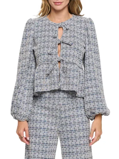 Renee C Women's Floral Tie Front Top In Blue