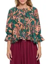 Shop Renee C Women's Floral Tie Front Top In Green