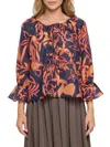 Renee C Women's Floral Tie Front Top In Navy Coral