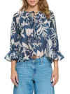 Renee C Women's Floral Tie Front Top In Navy Oyster