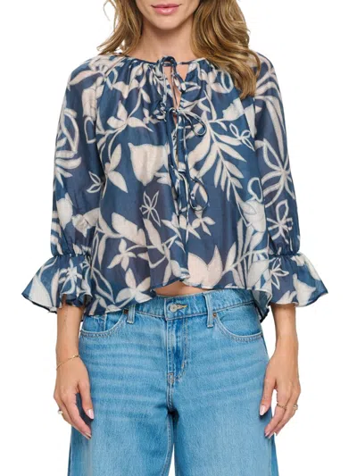 Renee C Women's Floral Tie Front Top In Navy Oyster