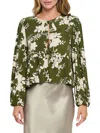 Shop Renee C Women's Floral Tie Front Top In Olive