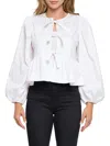 Renee C Women's Floral Tie Front Top In White