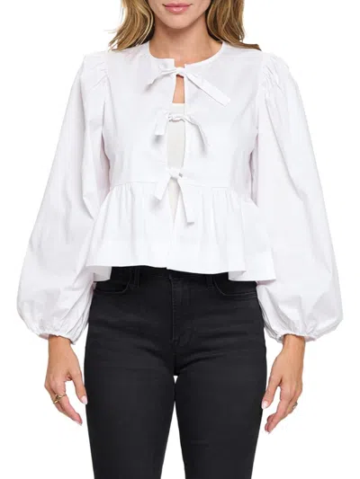 Renee C Women's Floral Tie Front Top In White