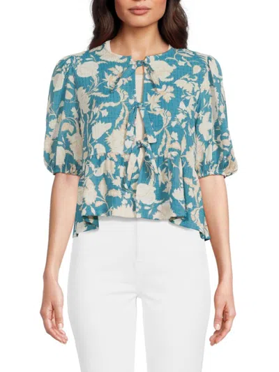 Renee C Women's Floral Tie Top In Blue