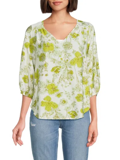 Renee C Women's Floral Top In Blue