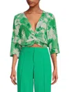 Renee C Women's Floral Twist Crop Top In Kelly Green