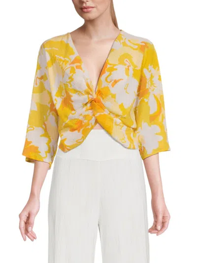 Renee C Women's Floral Twist Crop Top In Yellow