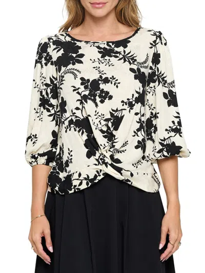 Renee C Women's Floral Twist Top In Ivory