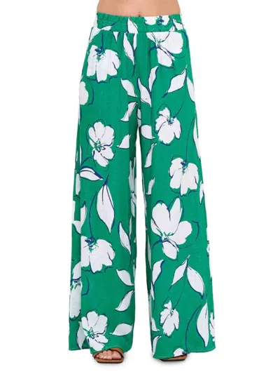 Renee C Women's Floral Wide-leg Linen Pants In Green