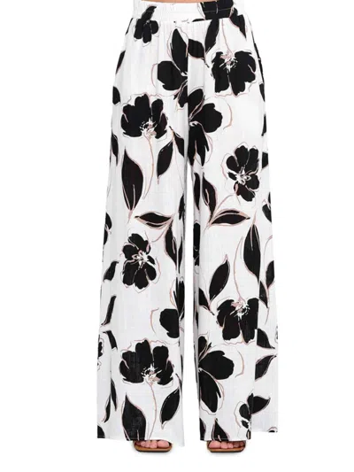 Renee C Women's Floral Wide-leg Linen Pants In White