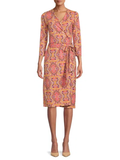 Renee C Women's Pineapple Print Sheath Wrap Dress In Mauve