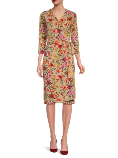 Renee C Women's Floral Wrap Sheath Dress In Taupe