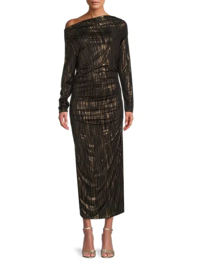 Renee C Women's Foil Metallic Ruched Maxi Dress In Black Gold
