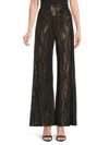 Renee C Women's Foil Print Wide Leg Pants In Black Gold