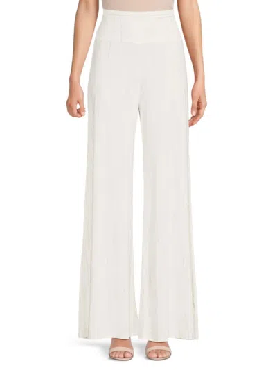 Renee C Women's Foil Print Wide Leg Pants In Ivory Gold