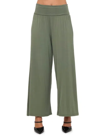 Renee C Women's Fold Over Waist Jersey Pants In Green