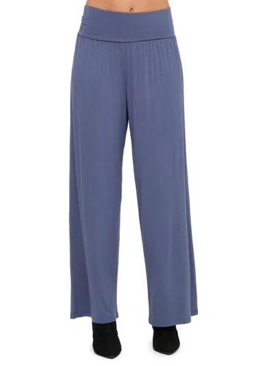 Renee C Women's Fold Over Waist Knit Pants In Blue