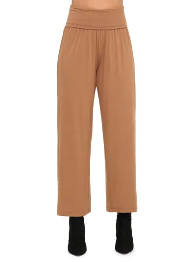 Renee C Women's Fold Over Waist Knit Pants In Brown