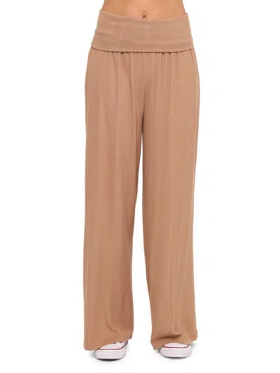 Renee C Women's Fold Over Waist Knit Pants In Brown