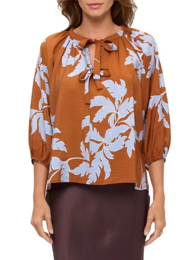 Renee C Women's Front Bow Floral Top In Brown