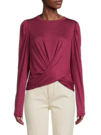 Renee C Women's Front Twist Knit Top In Burgundy