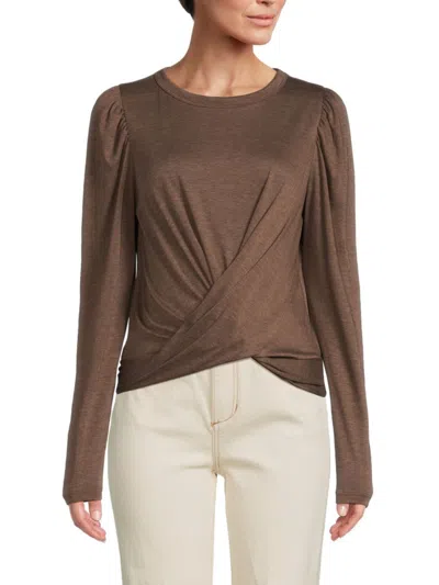 Renee C Women's Front Twist Knit Top In Mocha