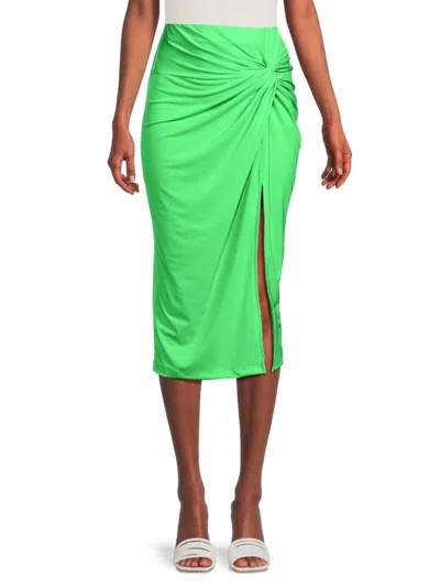 Renee C Women's Front Twist Midi Skirt In Neon Green