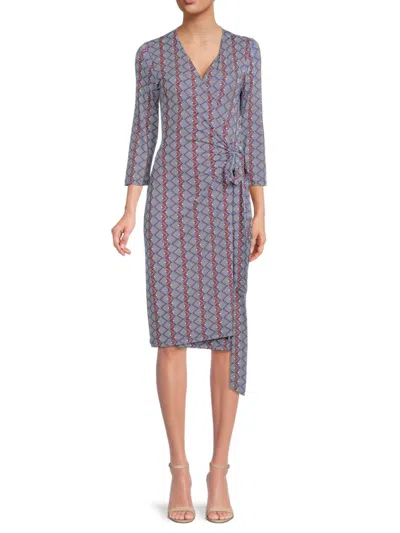 Renee C Women's Geometric Midi Wrap Dress In Blue