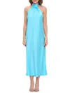 Renee C Women's Halter Satin Midi Dress In Neon Blue