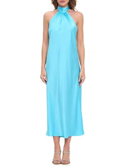 Renee C Women's Halter Satin Midi Dress In Neon Blue
