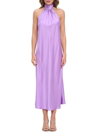 Renee C Women's Halter Satin Midi Dress In Neon Lavender