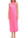 Renee C Women's Halter Satin Midi Dress In Neon Pink