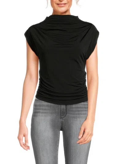 Renee C Women's Highneck Ruched Top In Black