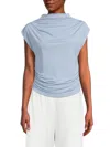 Renee C Women's Highneck Ruched Top In Blue