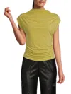 Renee C Women's Highneck Ruched Top In Dark Citron