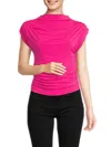 Renee C Women's Highneck Ruched Top In Hot Pink