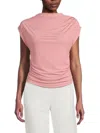 Renee C Women's Highneck Ruched Top In Light Pink