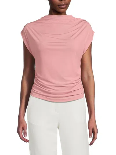 Renee C Women's Highneck Ruched Top In Light Pink