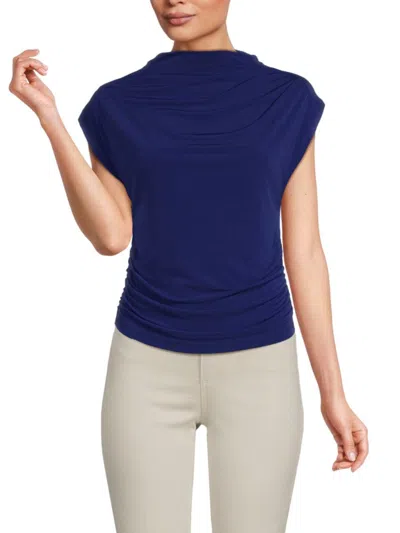 Renee C Women's Highneck Ruched Top In Navy