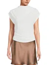 Renee C Cap Sleeve Ruched Crop Top In Off White
