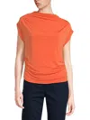 Renee C Women's Highneck Ruched Top In Orange