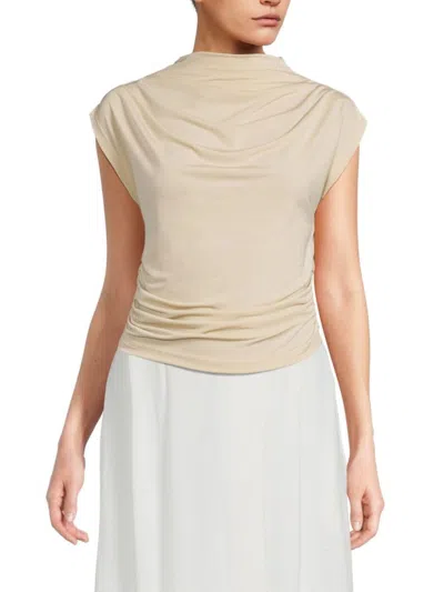 Renee C Women's Highneck Ruched Top In Stone