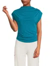 Renee C Women's Highneck Ruched Top In Teal