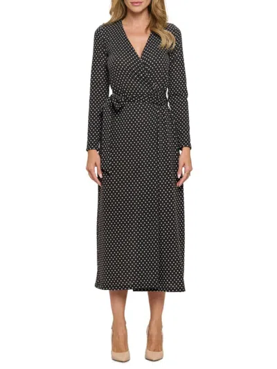 Renee C Women's Jersey Dotted Wrap Midi Dress In Black White