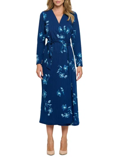Renee C Women's Jersey Dotted Wrap Midi Dress In Blue
